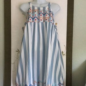 Blue and White Striped Sleeveless Dress